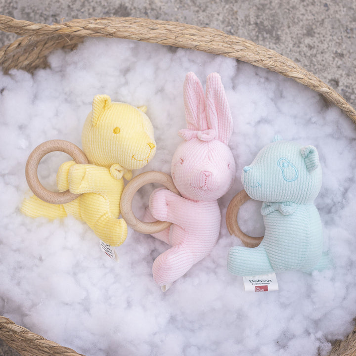 Plush Bunny Teether Rattle with Natural Beech Wood Ring