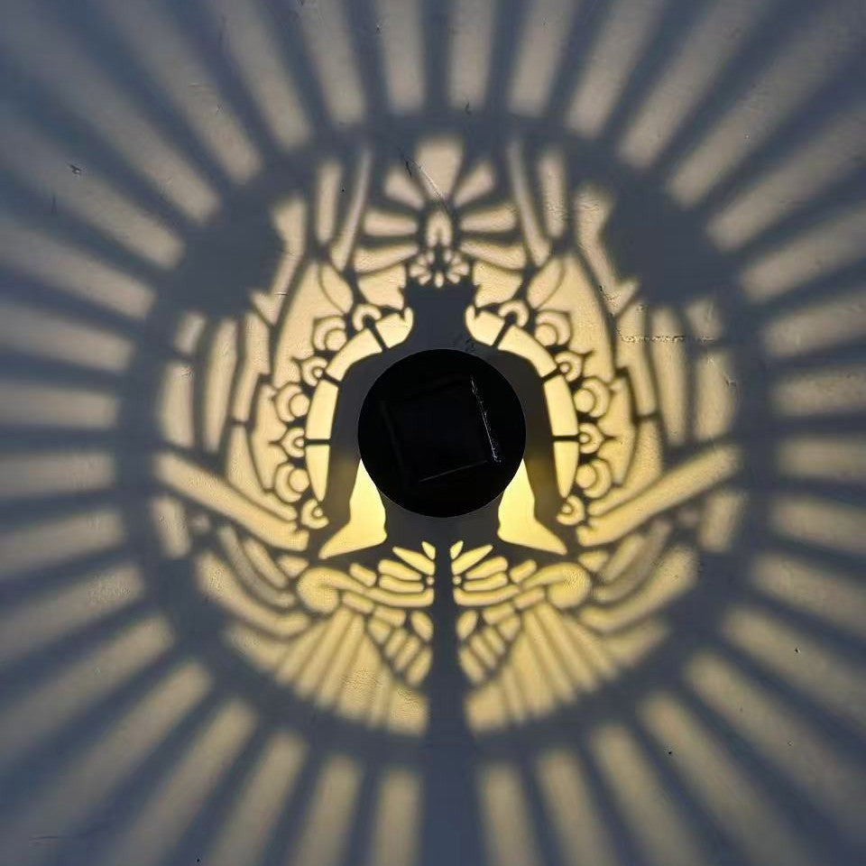 Outdoor Mandala Solar Projection Wall Lights With Patterned Metal Casing And Automatic Dusk-To-Dawn Sensor Stornfield