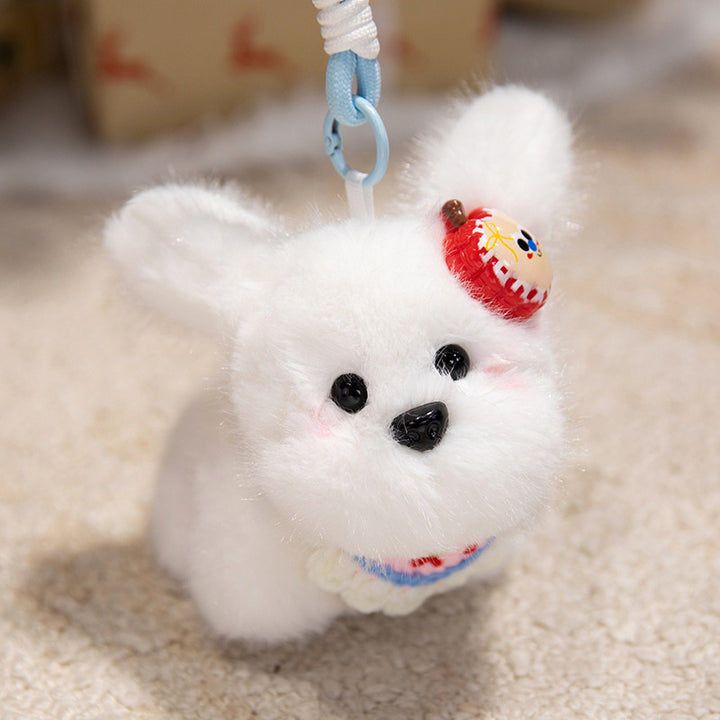 Fluffy Bunny Bag Charm Keychain with Faux-Fur Plush Body and Decorative Resin Accent Stornfield
