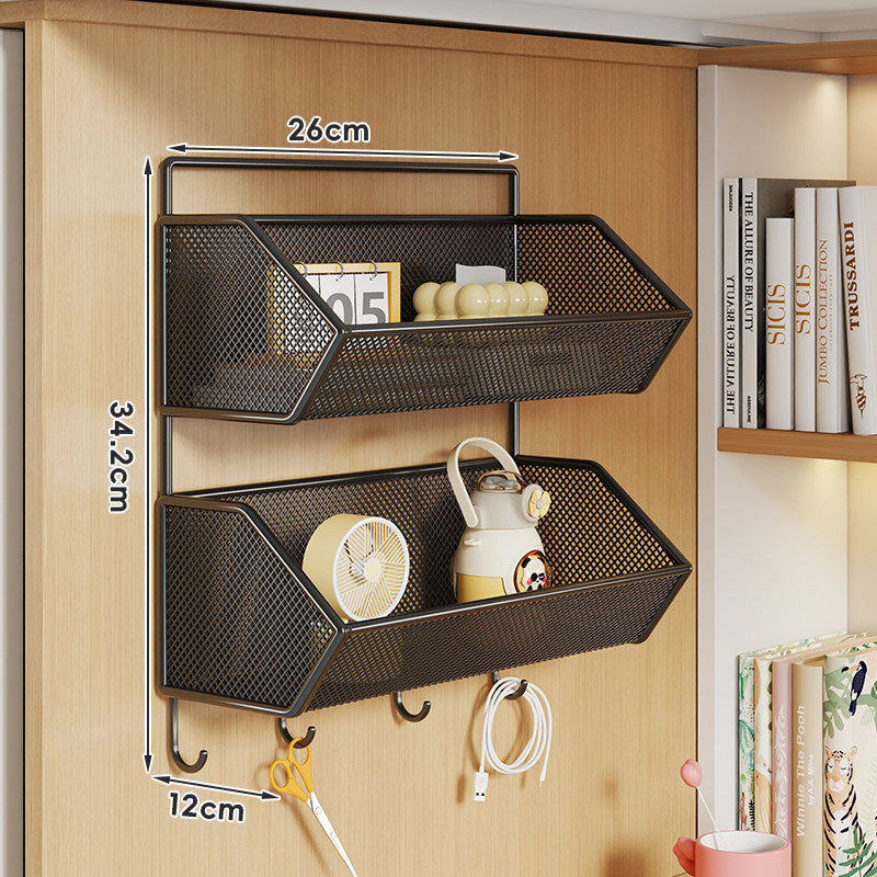 Mesh Hanging Wall Storage Basket Shelf with Over-Cabinet Hook and Ventilated Steel Design
