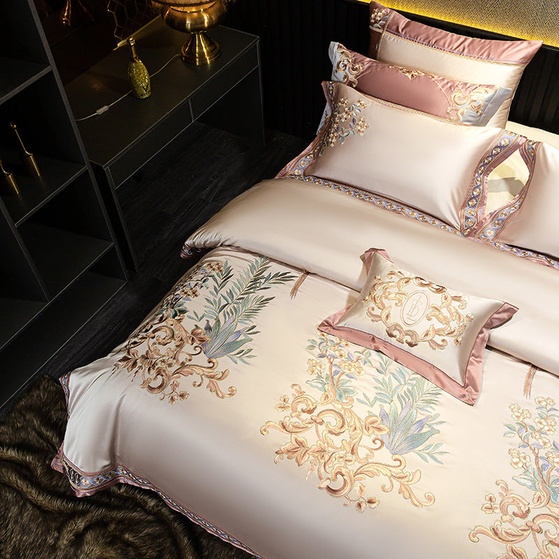 Luxury Embroidered Satin Jacquard Duvet Cover Set with Decorative Shams
