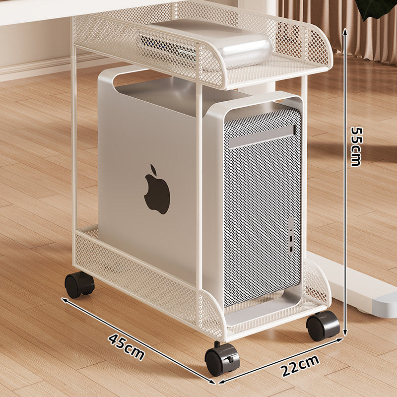 Mobile Desktop CPU Tower Stand with Mesh Side Guards Wooden Base and Locking Casters