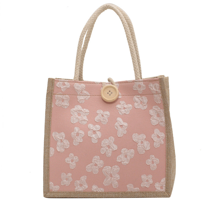 Floral Motif Cotton Tote Bag