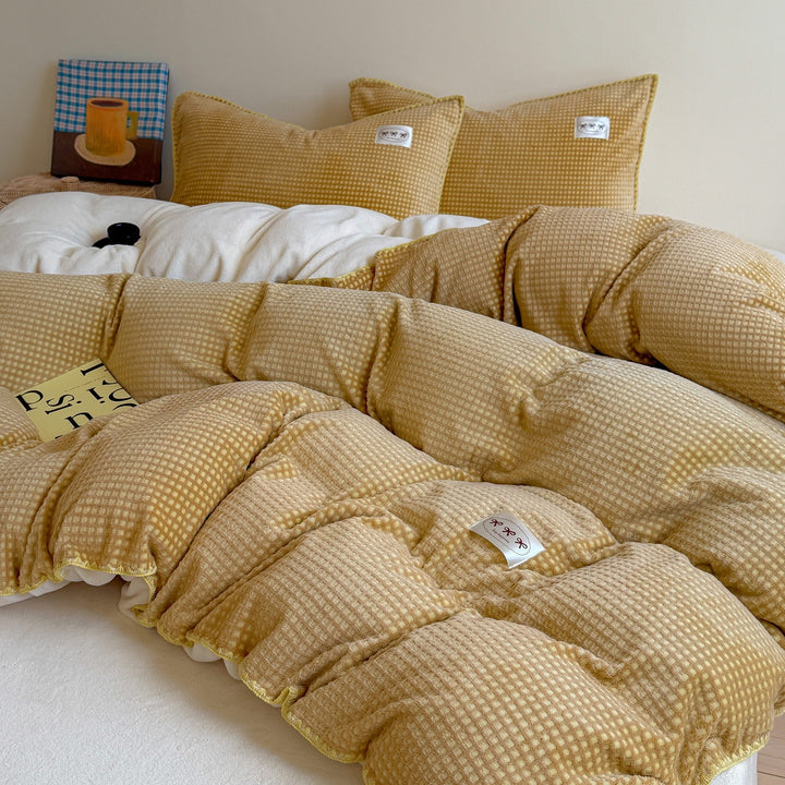 Plush Quilted Reversible Waffle-Texture Comforter Set with Pillow Shams