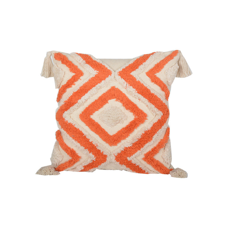 Hand-Tufted Geometric Accent Pillow Cover and Insert Set with Braided Tassel Detail