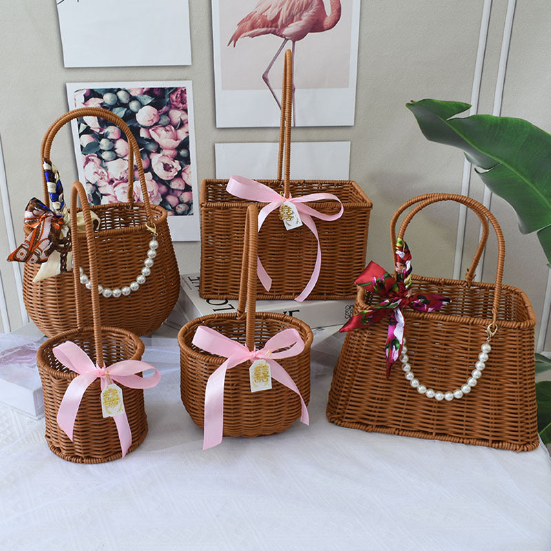 Chic Woven Handbag with Pearl Accent Stornfield