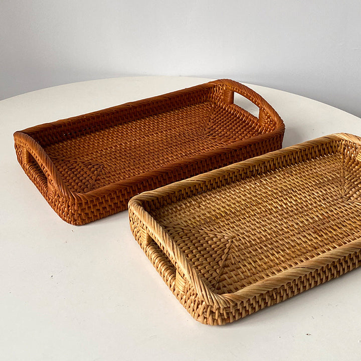 Women's rectangular serving platter made of natural rattan Stornfield