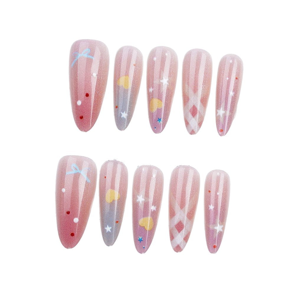 Premium Ombre Stiletto Press-On Nails with Floral Design Stornfield
