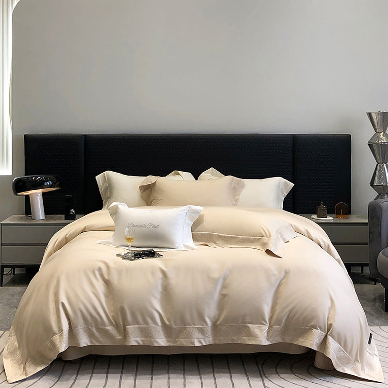 Luxury Long-Staple Cotton Sateen Duvet Cover Bedding Set with Embroidered Border