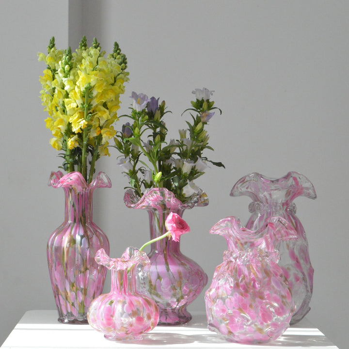 Handblown Ruffled-Rim Bulbous Art Glass Bud Vase Stornfield
