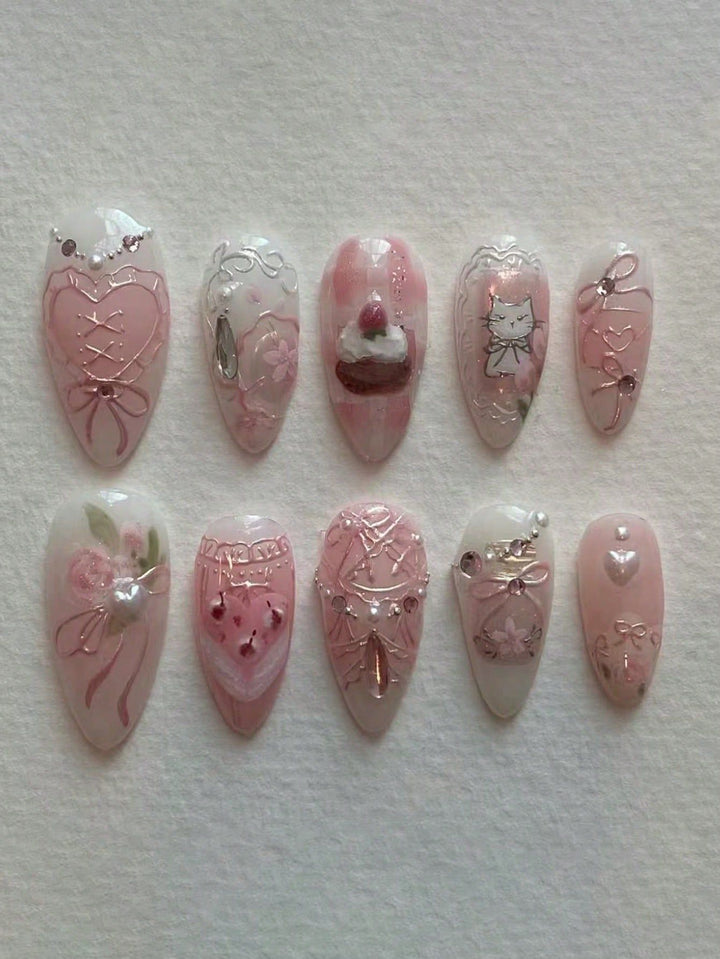 Artistic Heart-Embellished Press-On Nail Set Stornfield