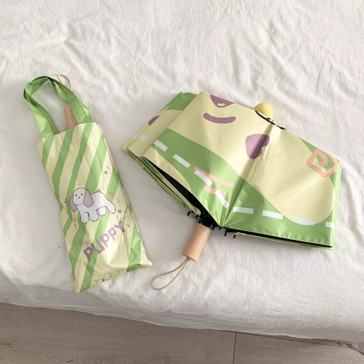 Ladies elegant folding umbrella with ergonomic wooden handle and protective carrying case Stornfield