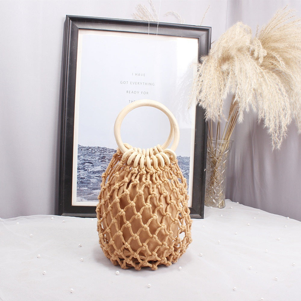 Macrame Carrying Bag with Wooden Handles Stornfield