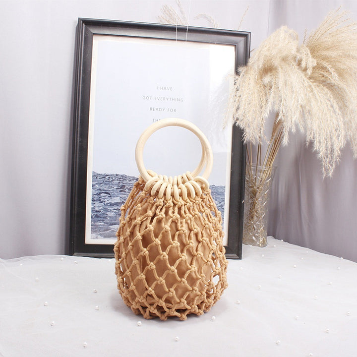 Macrame Carrying Bag with Wooden Handles Stornfield