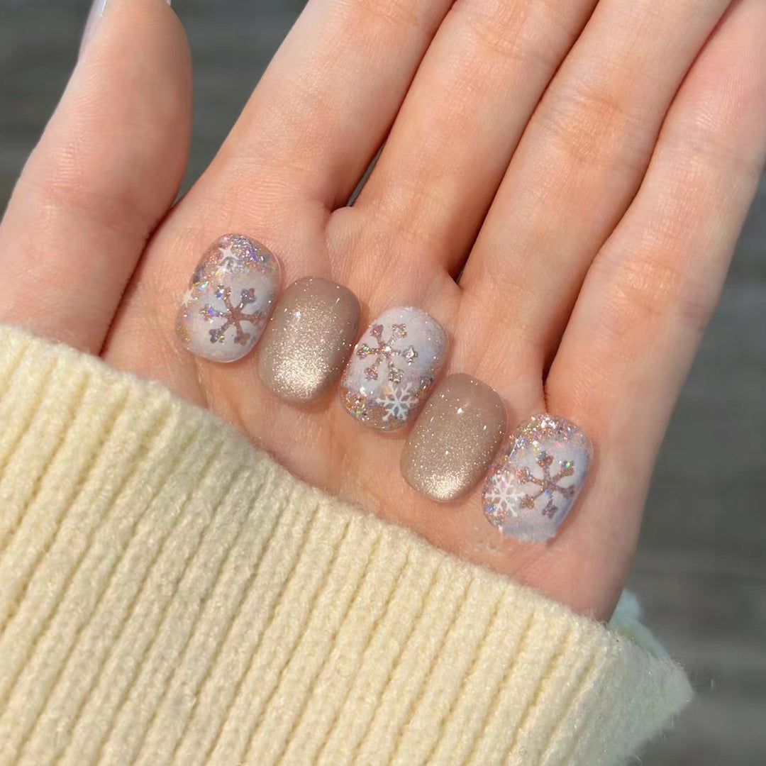 Chic Glittery Press-On Nail Set with Snowflake Design Stornfield