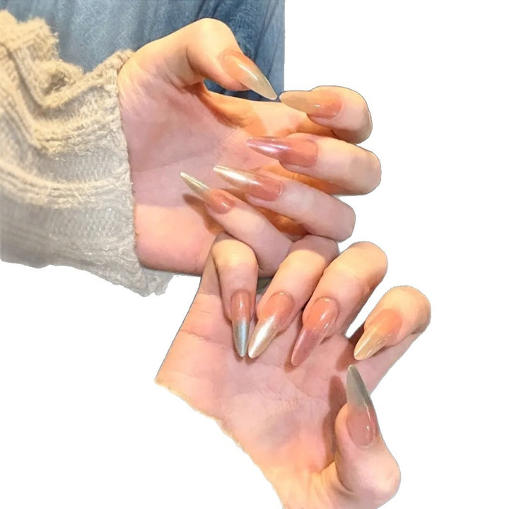 Artificial nails with elegant ombre effect and glitter accents Stornfield
