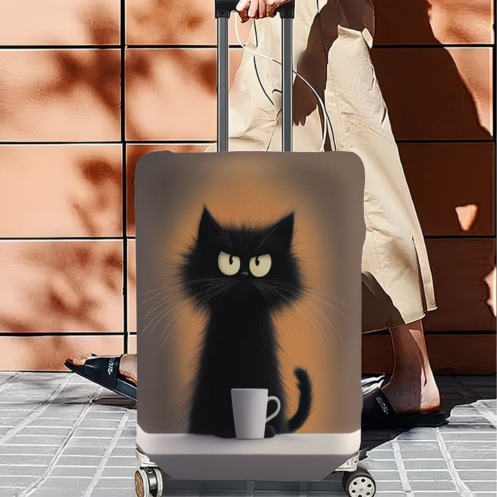Unisex non-elastic suitcase cover with cartoon cat motif and cup design, durable travel suitcase protection Stornfield