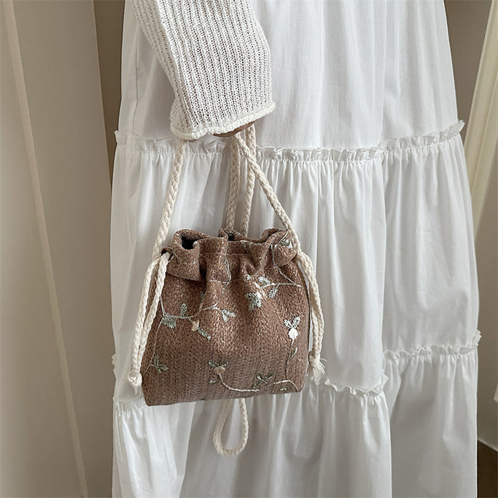 Embroidered Drawstring Mini Handbag