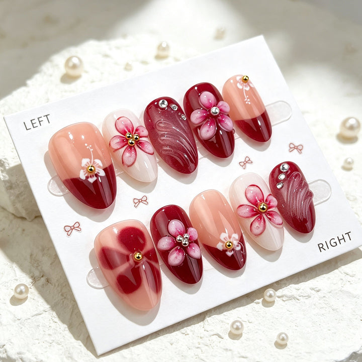 Artistic Floral-Embellished Press-On Nails Set