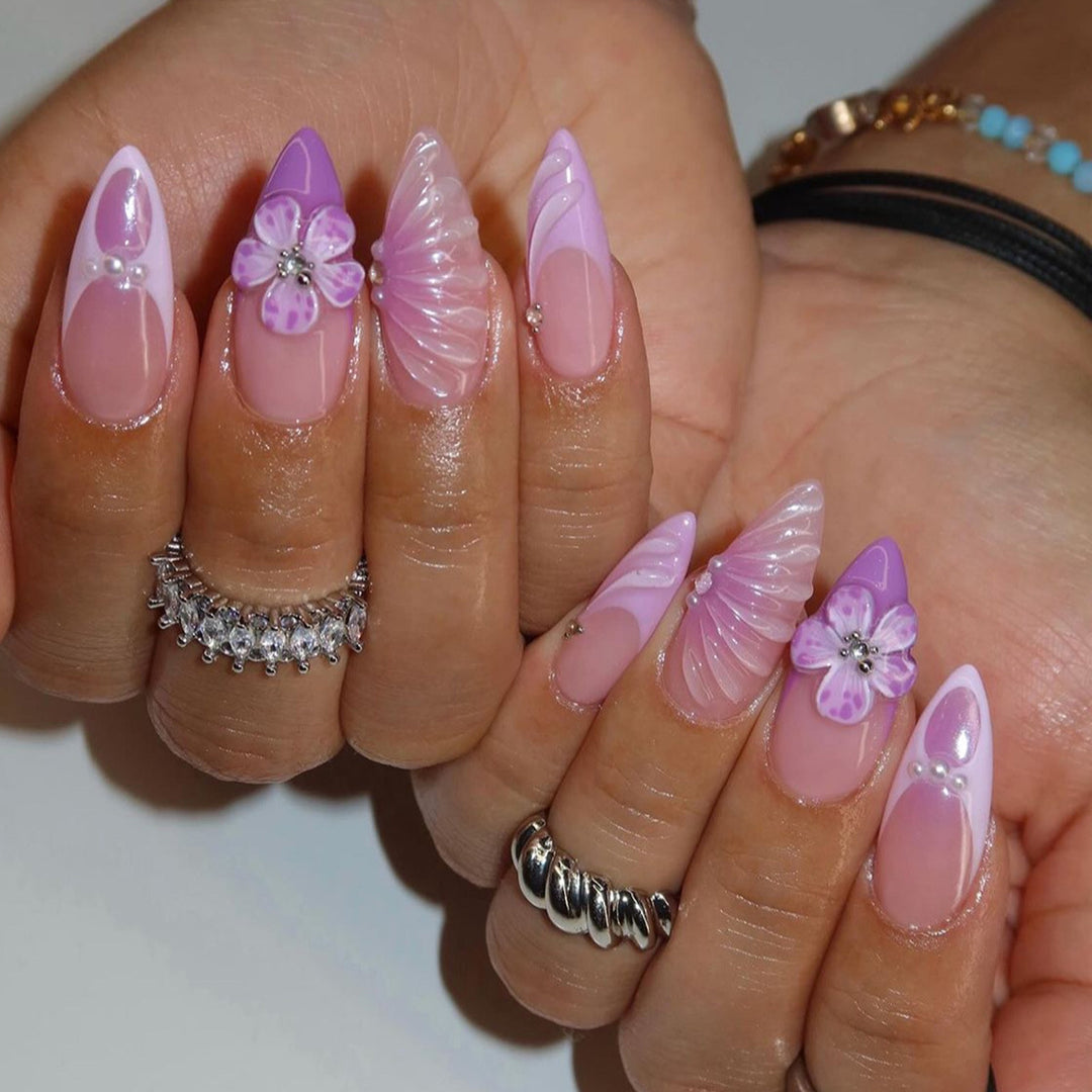 Artistic Floral Fantasy Press-On Nail Extensions Stornfield