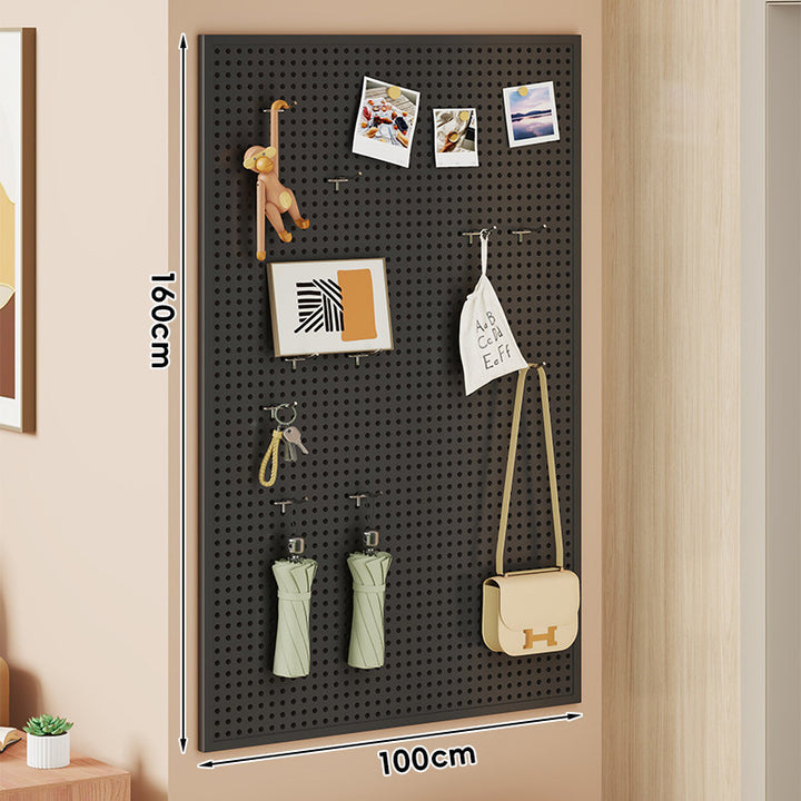 Large Vertical Perforated Wall Storage Panel with Adjustable Hooks and Accessory Mounts