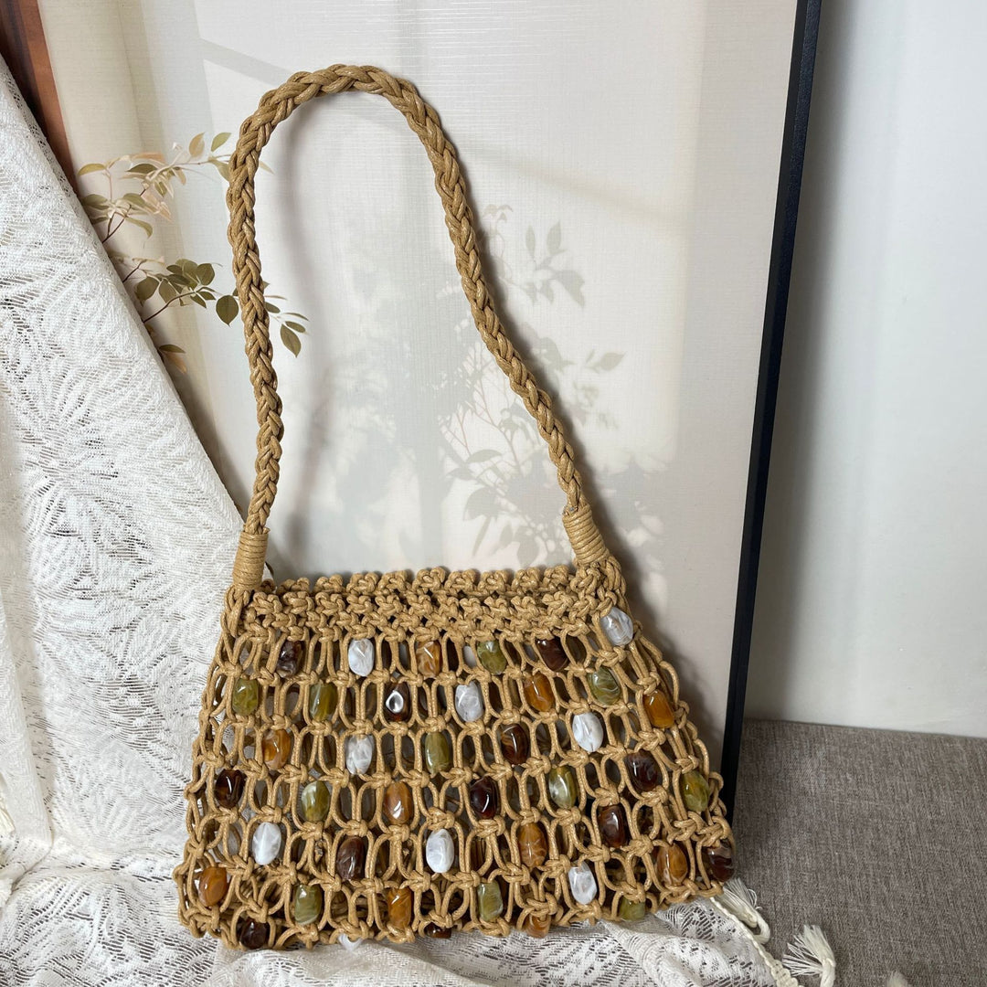 Hand-knotted net bag with decorative beads Stornfield