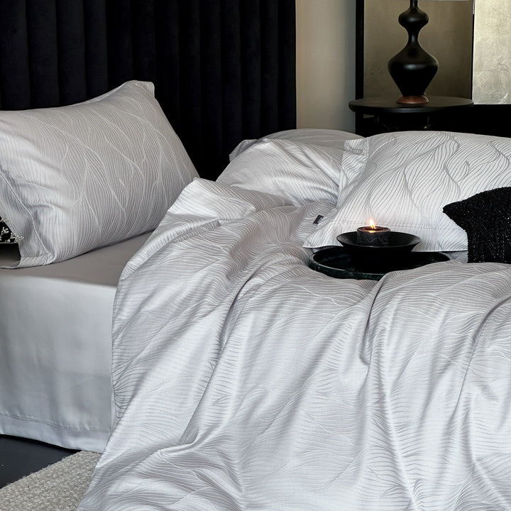 Luxurious satin jacquard bedding with floral relief pattern