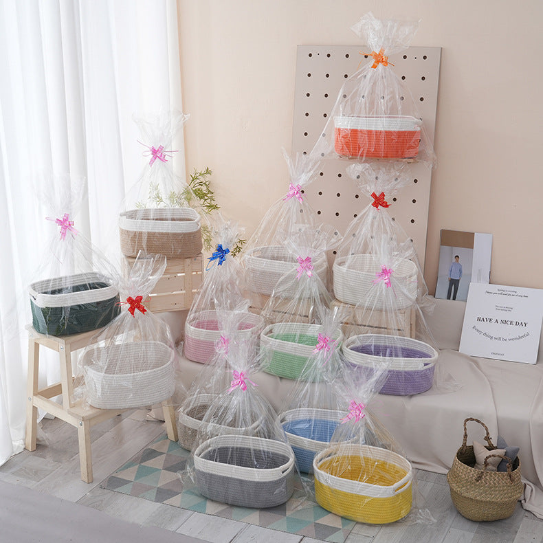 Natural storage basket with ribbons Stornfield