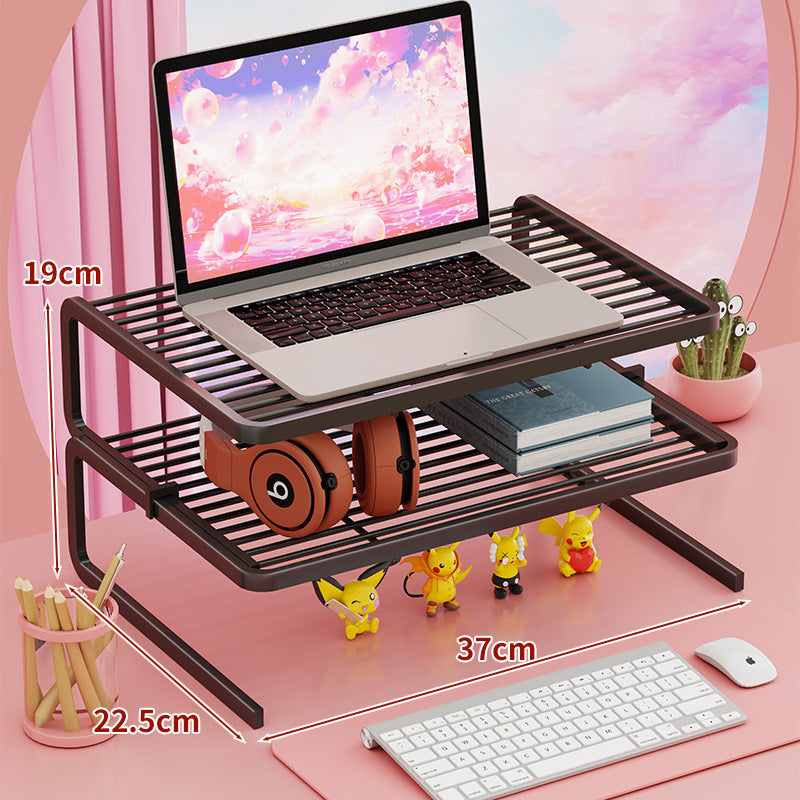 Two Tier Adjustable Metal Laptop and Monitor Riser with Ventilated Slatted Shelves