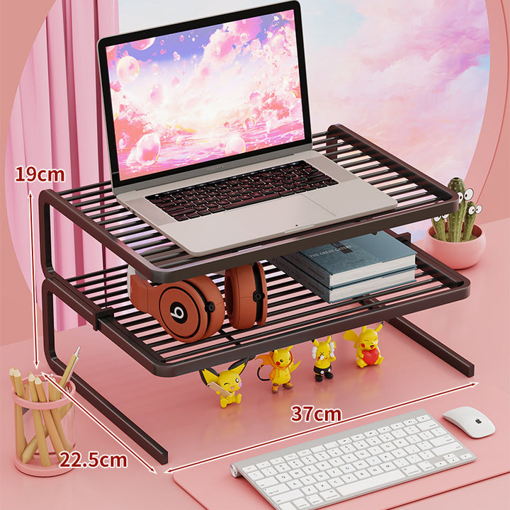 Two Tier Adjustable Metal Laptop and Monitor Riser with Ventilated Slatted Shelves