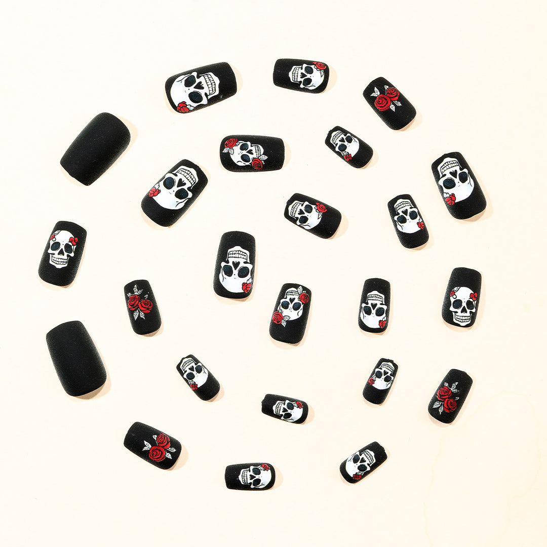 Skull and Rose Acrylic Nail Art Extensions Stornfield