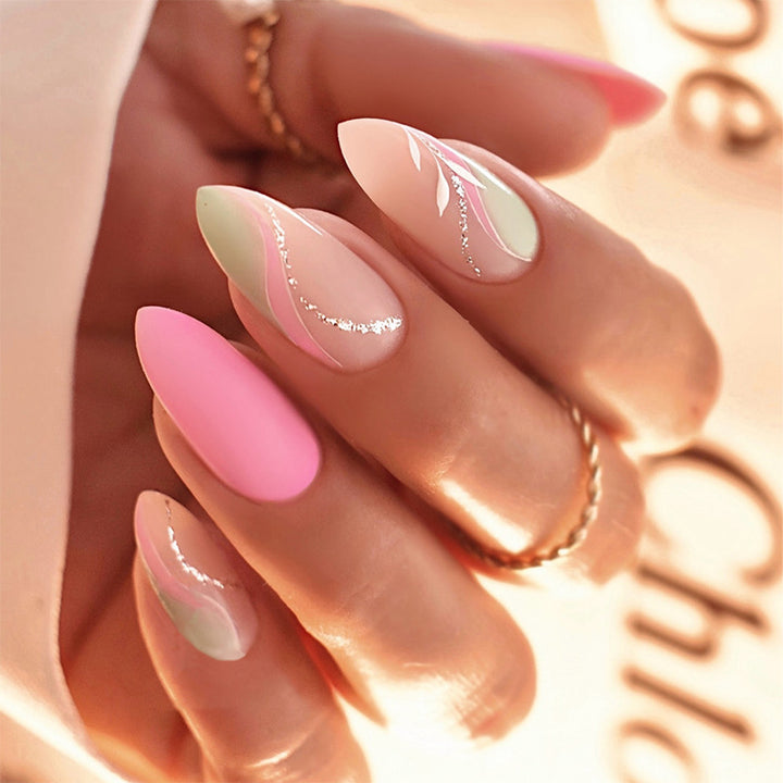 Premium Artistic Press-On Nail Set with Elegant Floral Designs Stornfield
