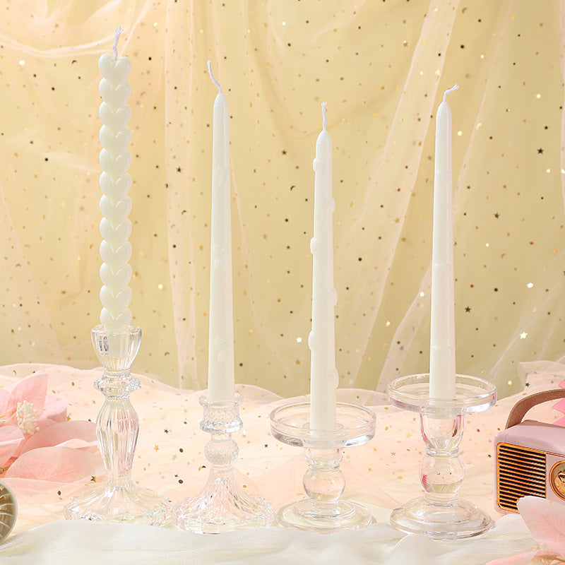 Embossed Bow-Accent Long Taper Candle Pair for Table Centerpiece