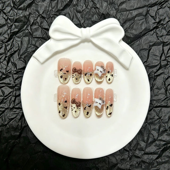 Decorative Press-On Nail Art Set with Whimsical Animal Designs