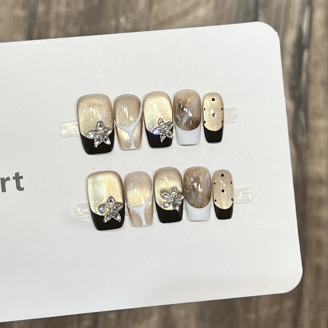 Elegant Press-On Nail Art Set with Floral Embellishments Stornfield
