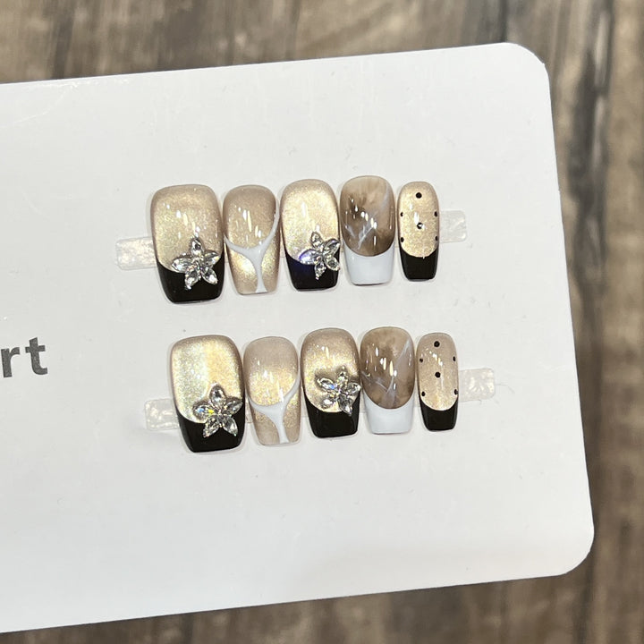 Elegant Press-On Nail Art Set with Floral Embellishments Stornfield