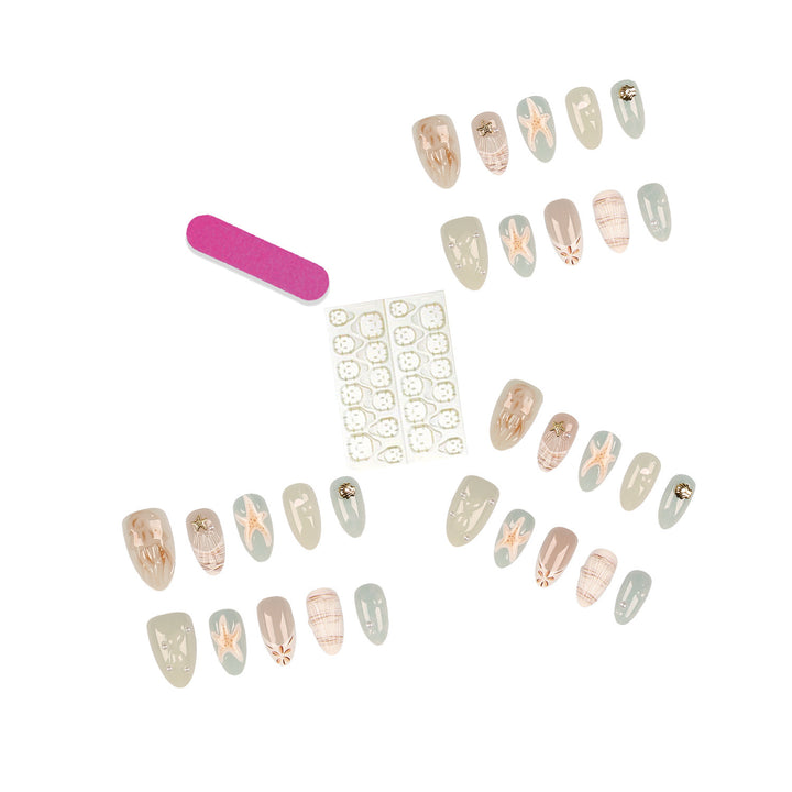 Coastal-Themed Decorative Press-On Nail Set