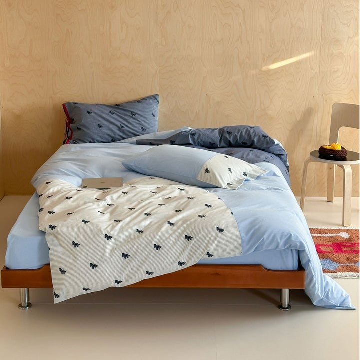 Bed linen - bedding set made of cotton with fine stripe and animal embroidery motif Stornfield