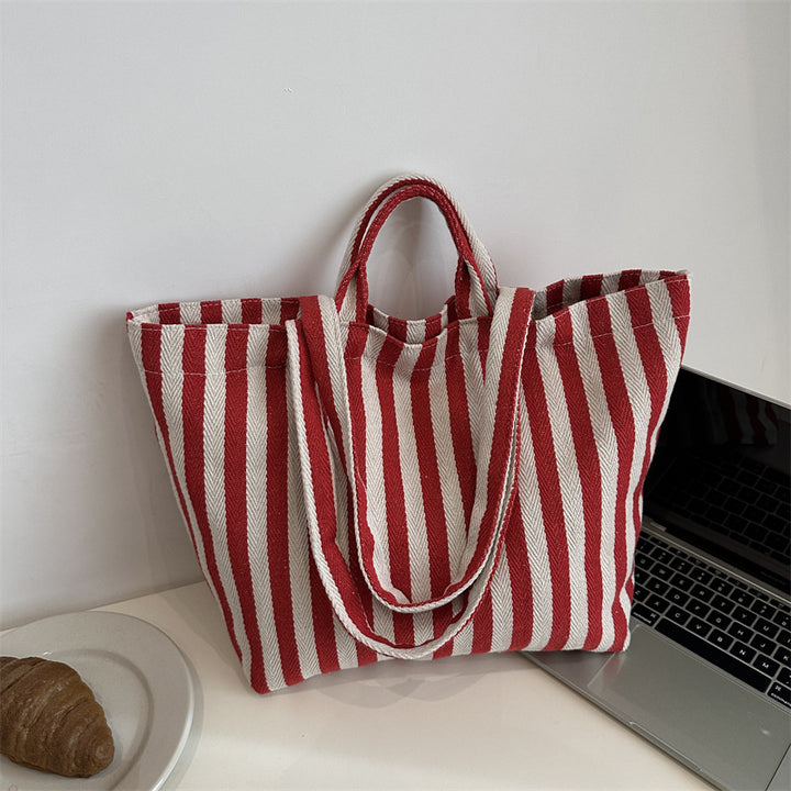 Durable Striped Canvas Beach Tote Bag