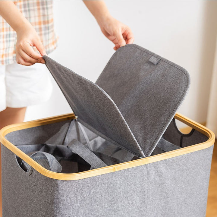 Storage basket with lid made of fabric and bamboo Stornfield