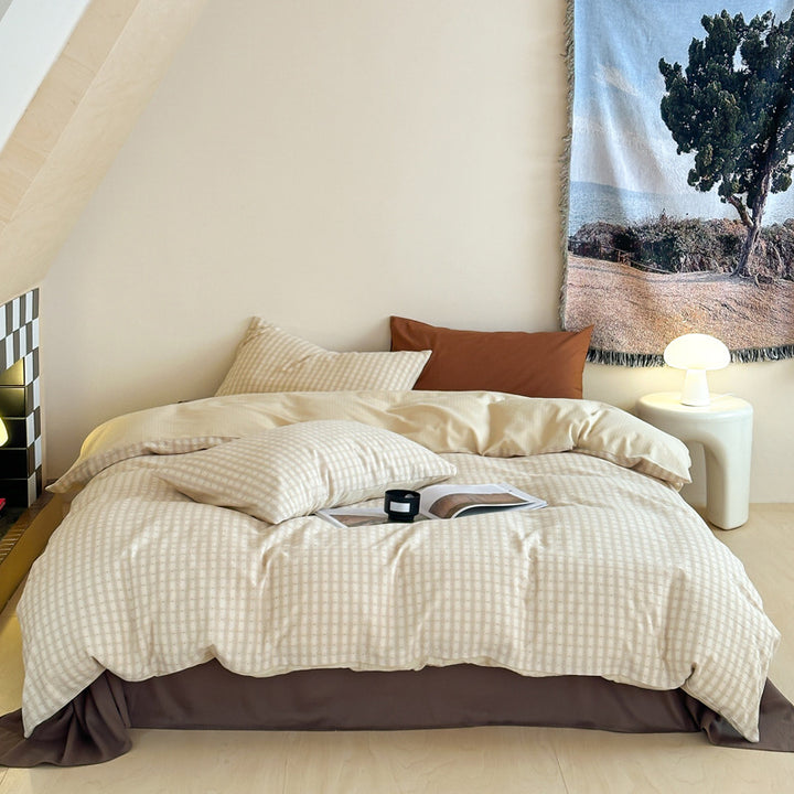 Reversible Lightweight Cotton Gingham Duvet Cover Set with Envelope Pillow Shams