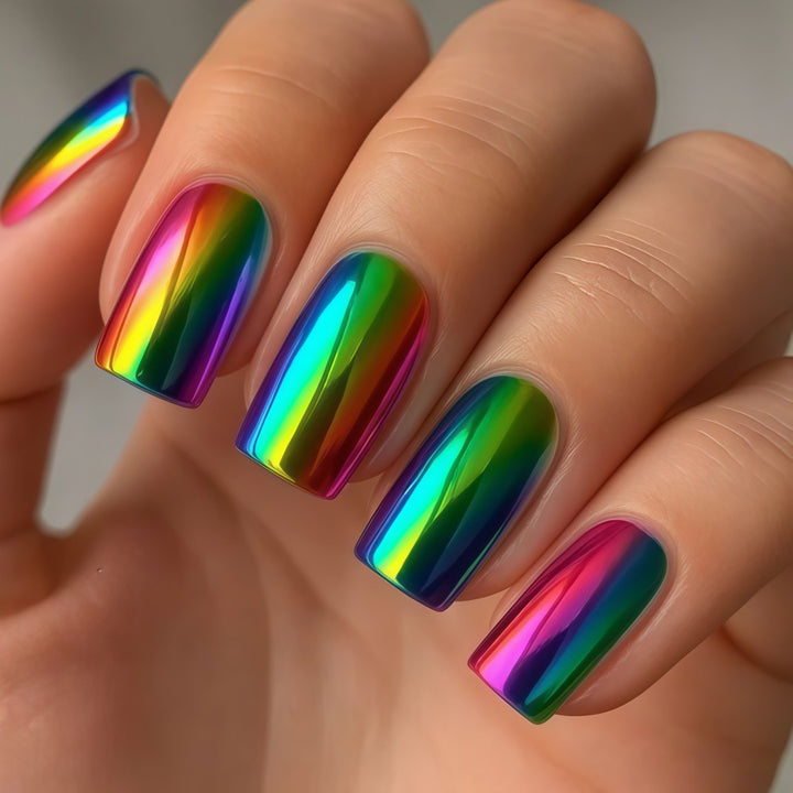 Colorful artificial nails in rainbow design Stornfield