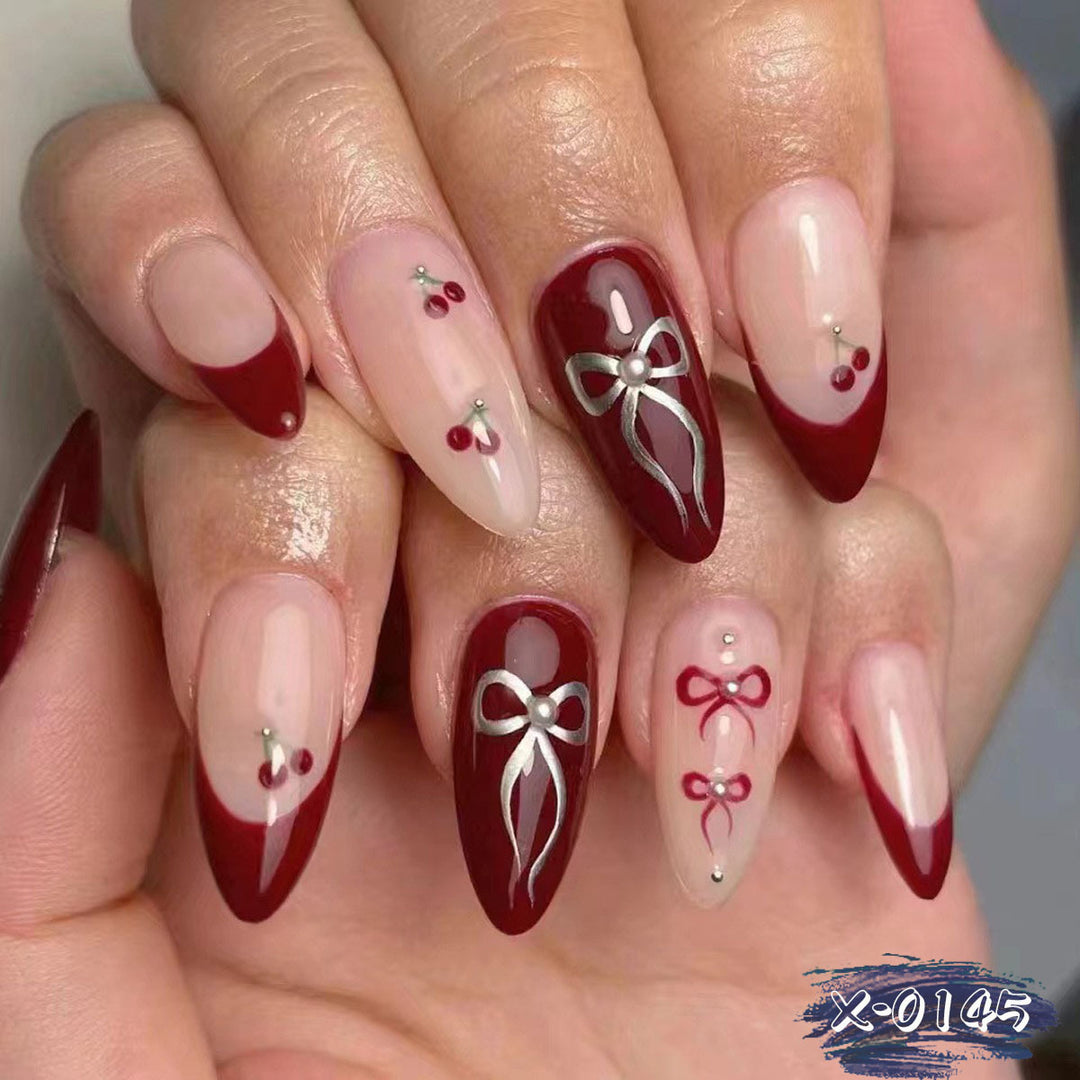 Elegant Bow and Cherry Design Nail Art Kit