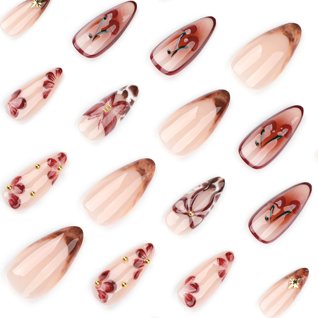 Artful Nail Extensions with Floral Accents Stornfield