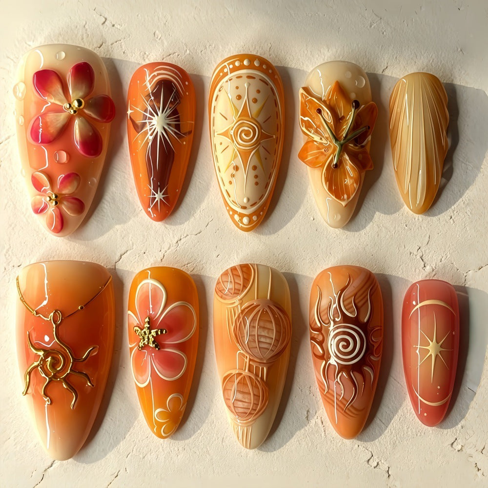 Artificial Nails in Exquisite Floral and Geometric Design Stornfield
