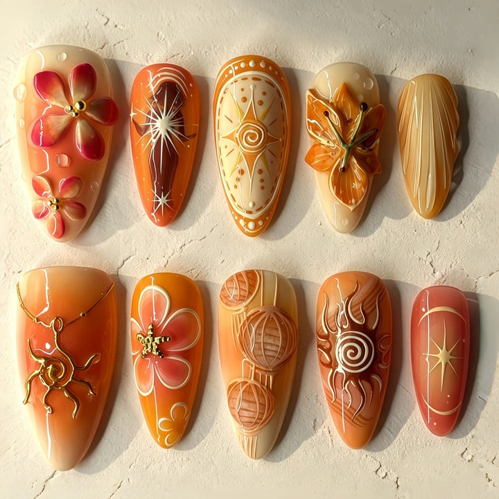 Artificial Nails in Exquisite Floral and Geometric Design Stornfield