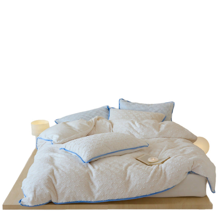 Plush Heart-Texture Reversible Duvet Cover & Piped Edge Pillow Shams