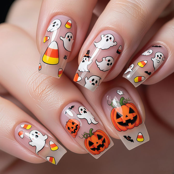 Creative Halloween Art Nails in Ghost and Pumpkin Design Stornfield