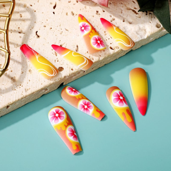 Artificial Nails Set with Tropical Hibiscus Pattern Stornfield
