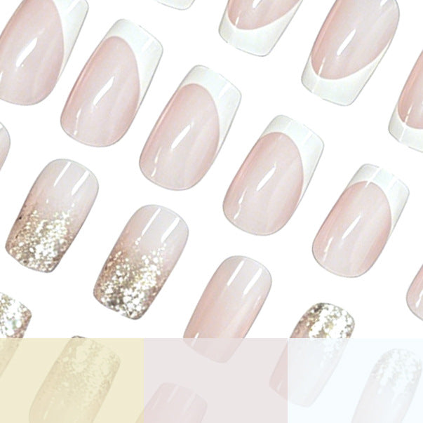 Glamorous French Tip Glitter Nail Extensions Stornfield
